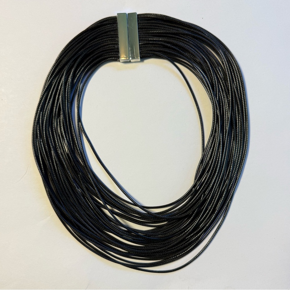 Elegant Black Multi-Strand Cord Necklace With Magnetic Closure